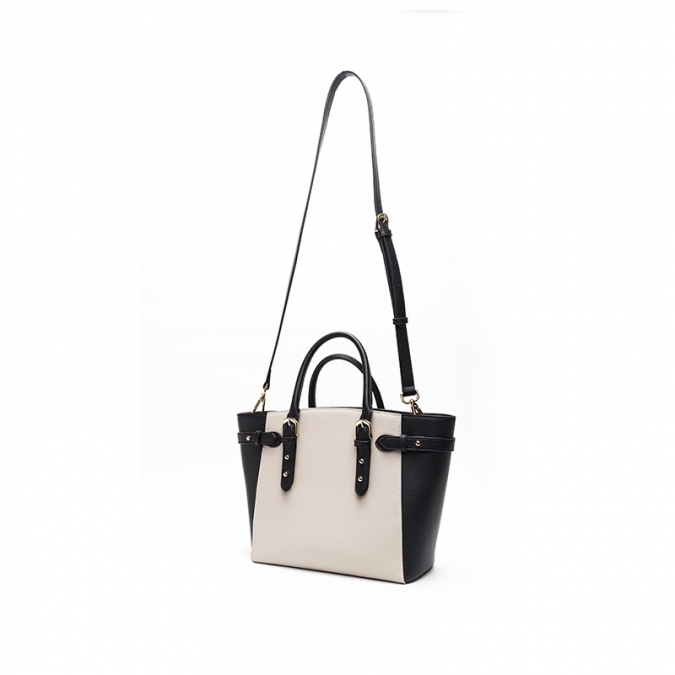 Women White and Black pu Leather Tote Handbag 
