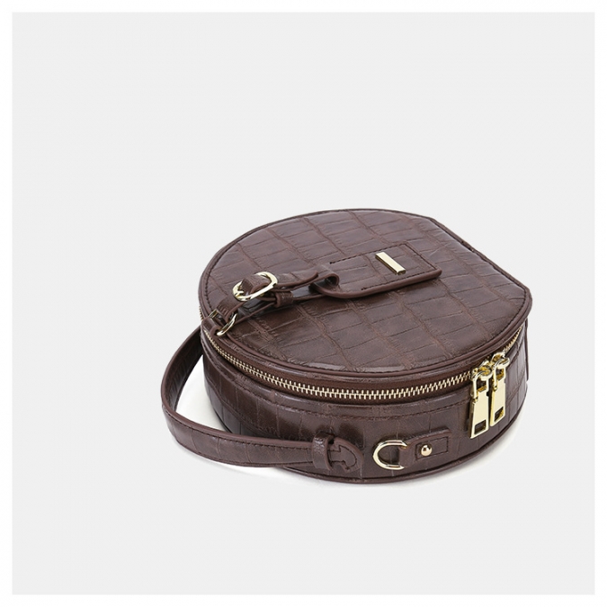 Modern style alligator leather round bag shoulder bag with luggage tag 