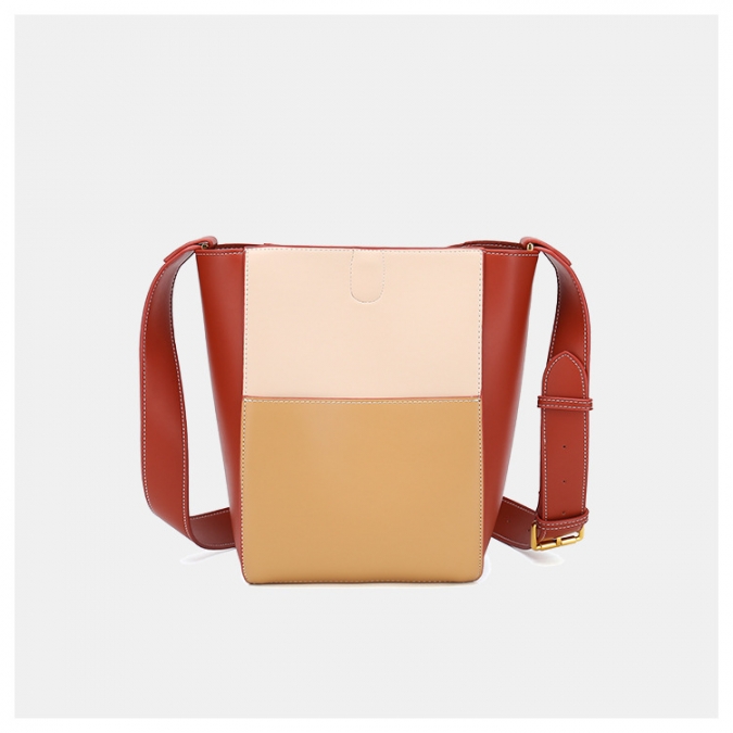Hit Color Broadband Bucket Shoulder Bag 2 Pcs Female Handbag Set With Fabric Pocket 