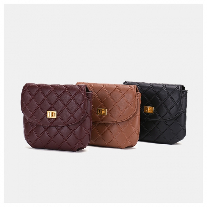 Hot selling wine pu leather mini quilted  chest bag for girl 