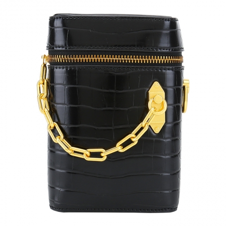 Barrel Bucket Wristlet Crocodile Pattern PU Sling Bag