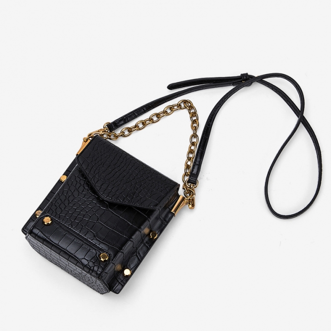 Wholesale PU leather crocodile black sling bag for women 