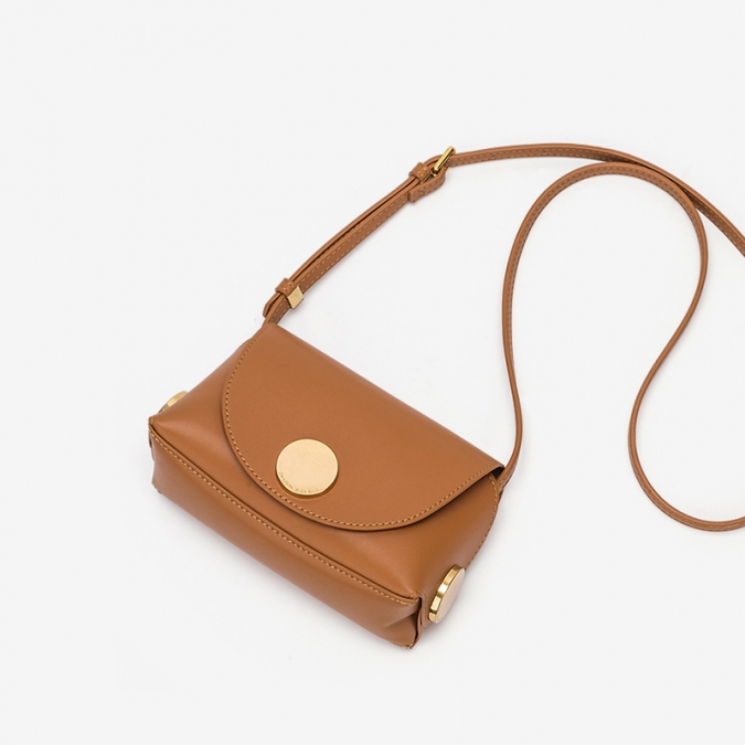 Mini Lady Retro Brown Faux Leather OEM Thin Shoulder Strap Crossbody Bag 