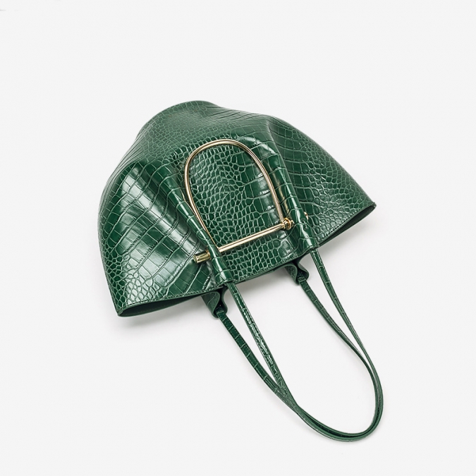 Long Shoulder Strap Semi-circle Vegan Leather Shoulder Shopping Bag 