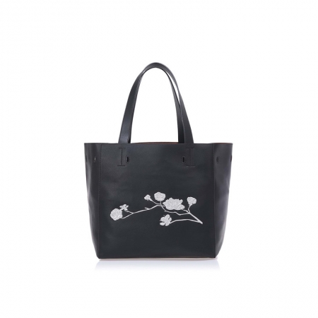 Soft Leather Embroidery Women Tote Bag
