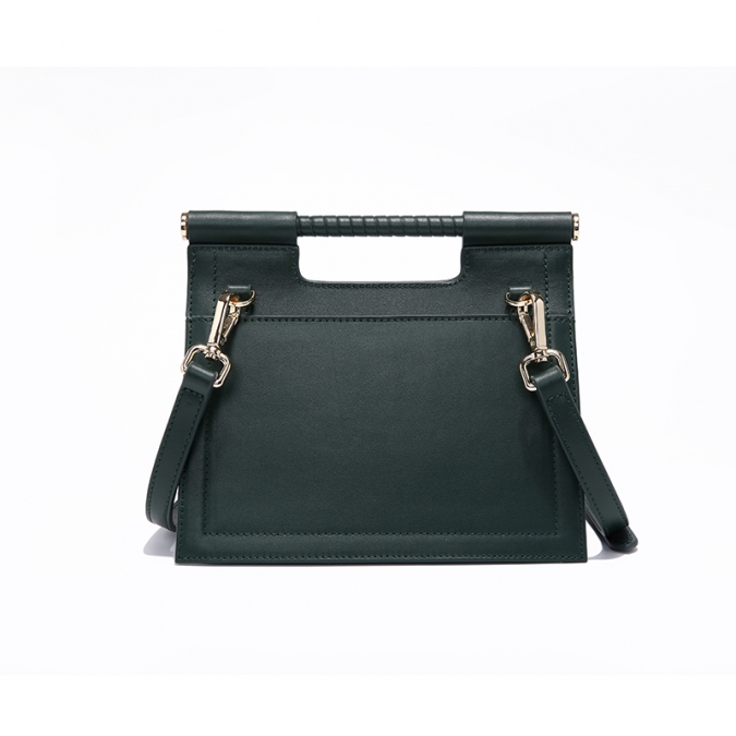 Dark Green Color Fashion Trapezoid Shape Leather Handbag 