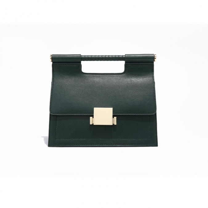 Dark Green Color Fashion Trapezoid Shape Leather Handbag 