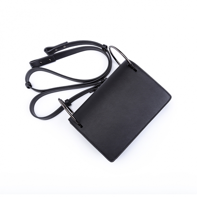 New Black PU Leather Crossbody Bag with LARGE RING HANDLE 