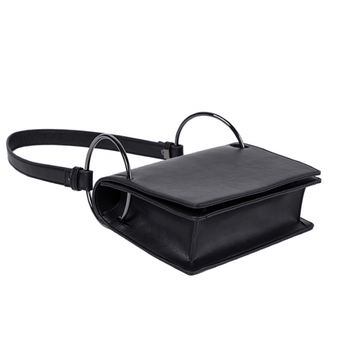 New Black PU Leather Crossbody Bag with LARGE RING HANDLE 