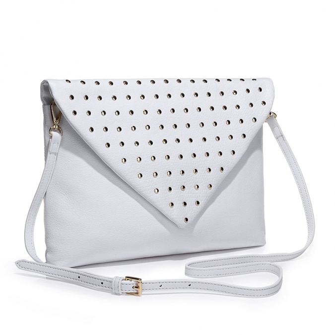 Custom white color PU leather rock style women leather clutch with studs 