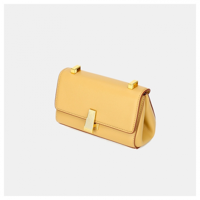 Yellow PU Leather Square Flap Crossbody Bags with Lock 