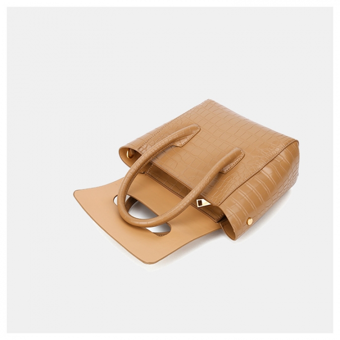 Customized Logo Lightweight Fashion Brown Crocodile PU Satchel Shoulder Handbags 