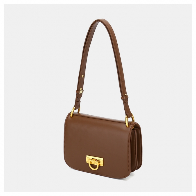 Luxury PU Leather Lady Semi-circle Saddle Bag Retro Lock Ladies Armpit Bag 