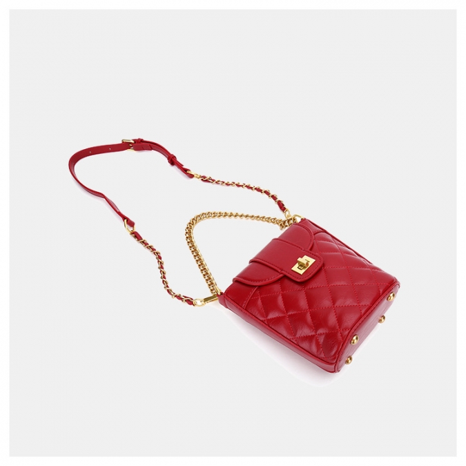Designer handbag red leather bucket bag chain shoulder bag 