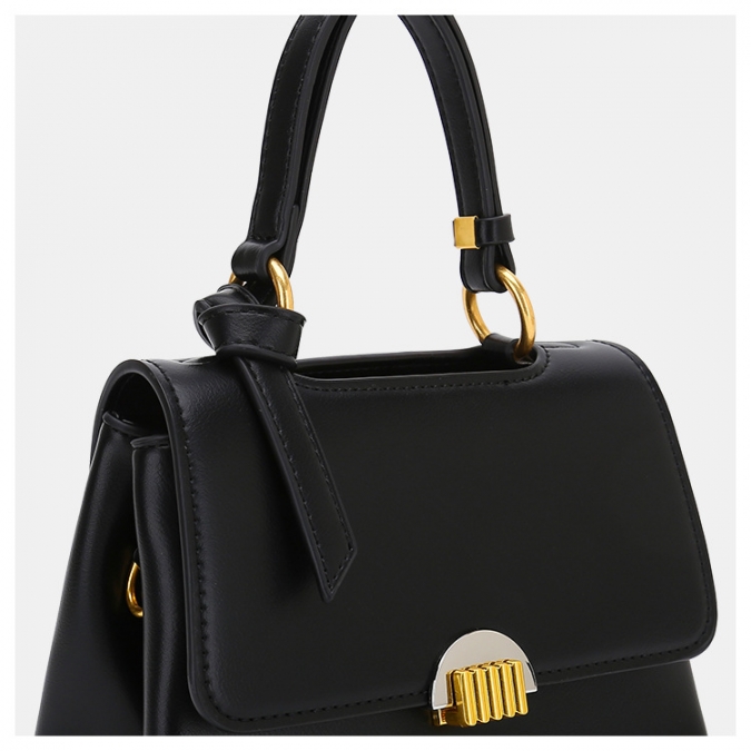 Guangzhou OEM PU Leather Sling Black Color Elegant Lock Handbag For Ladies 
