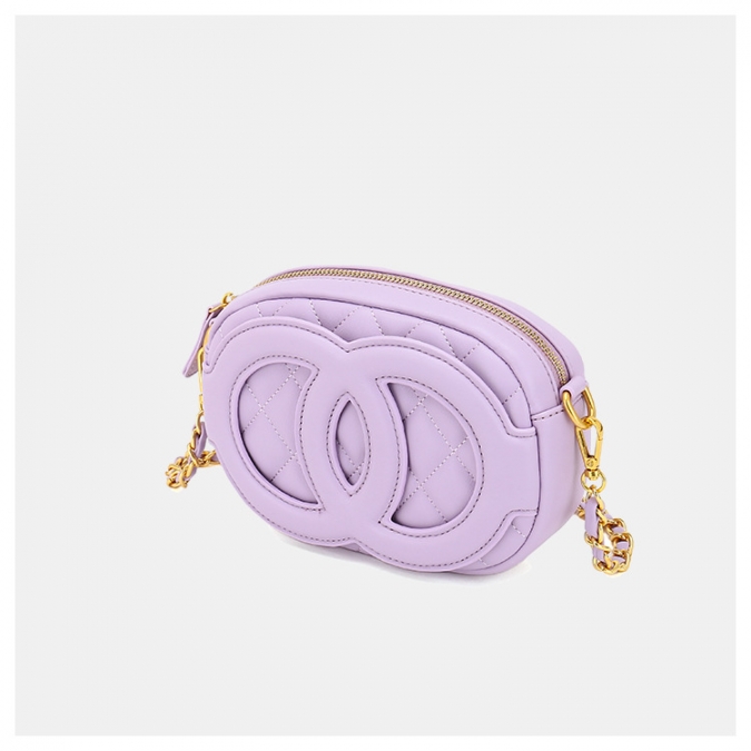 Famous brand luxury purple color vegan leather  embroidered chain shoulder bag 