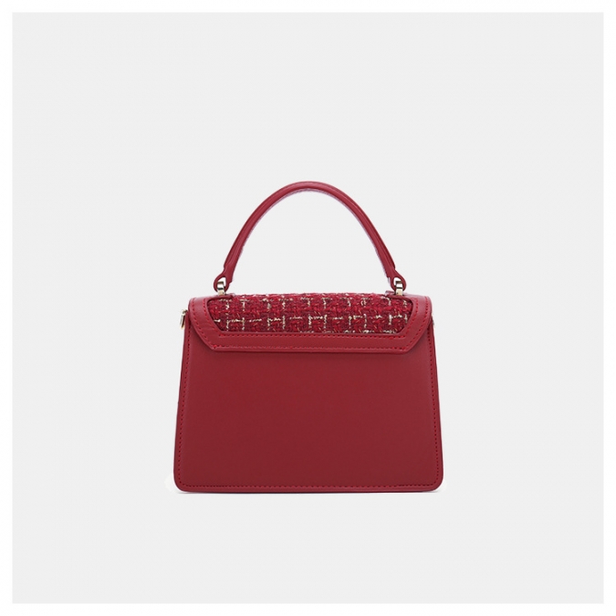 Custom wholesale red woolen fabric pu leather  shoulder bag sling bag 2020 