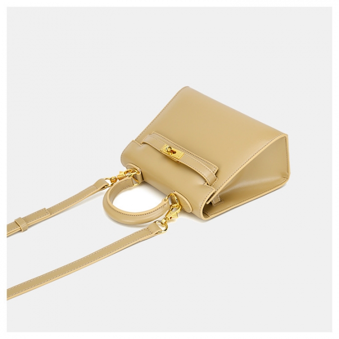 Designer Yellow Young Ladies Custom Logo Vegan Leather Tote Handbag With Lock 