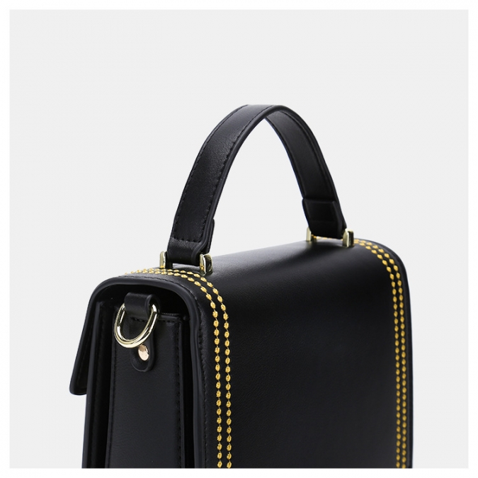 2020 Ladies Custom Thread Black Square PU Leather Styling Handbag With Lock 