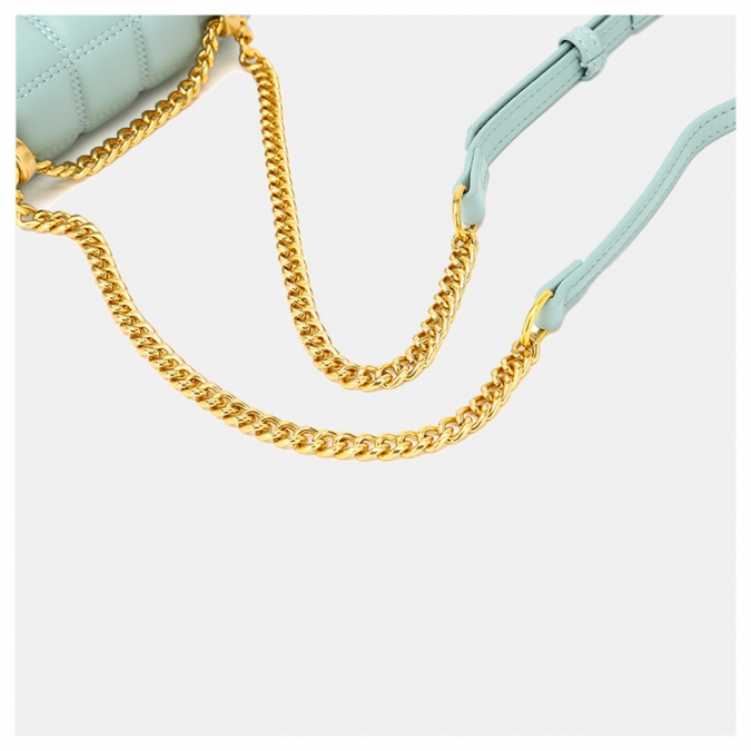 Trendy Quilted Vegan Leather Women Crossbody Golden Chain Flap handbag 