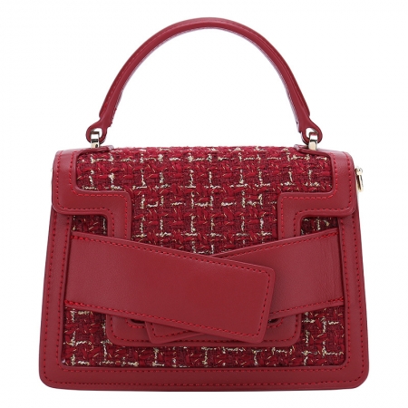 Red woolen fabric pu leather  shoulder bag sling bag 2020