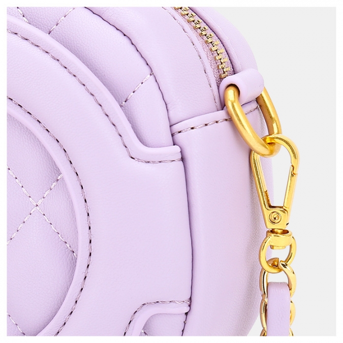 Famous brand luxury purple color vegan leather  embroidered chain shoulder bag 