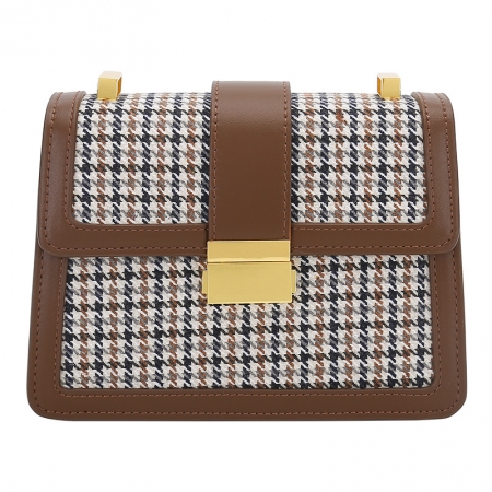 Houndstooth Flap Handbag with Metal Chain Shoulder Strap