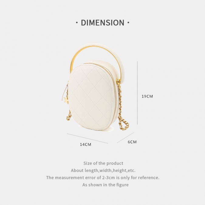 Popular Models White Oval Shaped Handbags with Half Moon Handle 