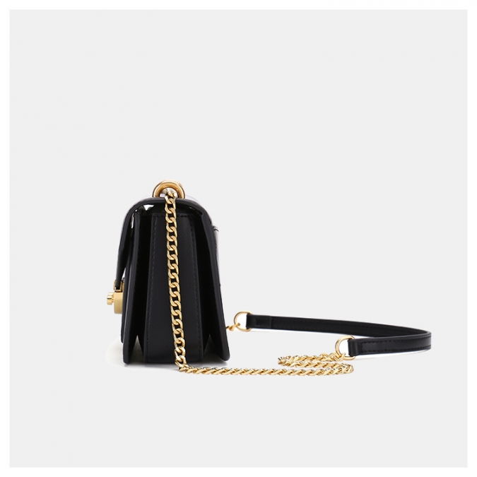Cute Chain Black Color Faux Leather Lock Custom Logo Crossbody Bag 
