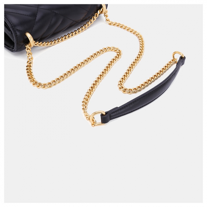 Factory Custom Black Color Golden Chain Cross Body Vegan Stripes Leather Bag For Women 