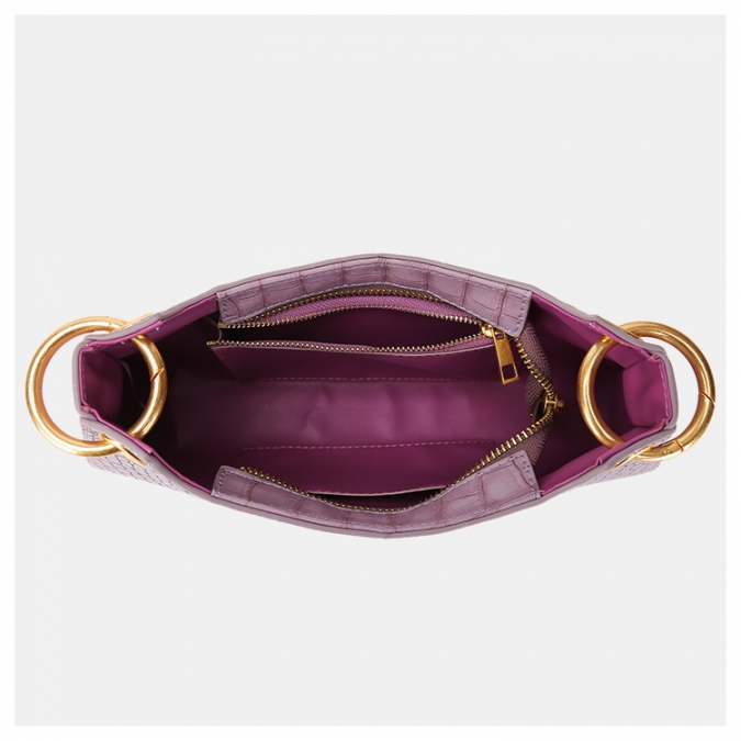 Elegant Purple PU Crocodile Pattern Baguette Purse Bag for Office Lady 