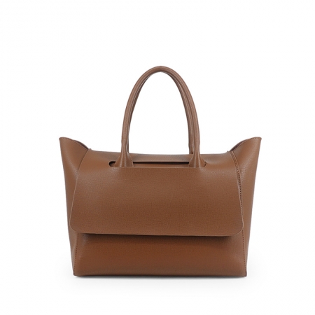 brown pu leather shoulder handbag