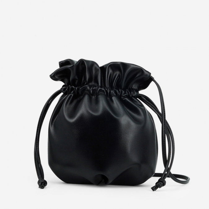Trendy Ladies PU Smooth Leather Drawstring Small Cross Body Bag 