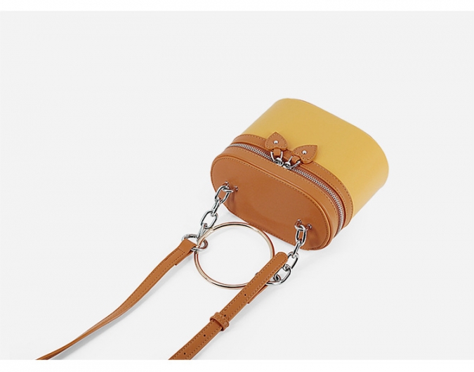Fashion Smooth Leather Round Ring Zipper Large Bucket Bag For Women 