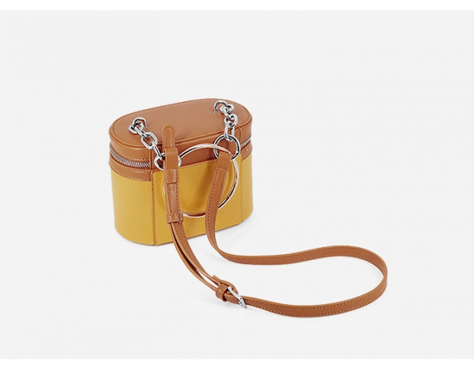 Fashion Smooth Leather Round Ring Zipper Large Bucket Bag For Women 