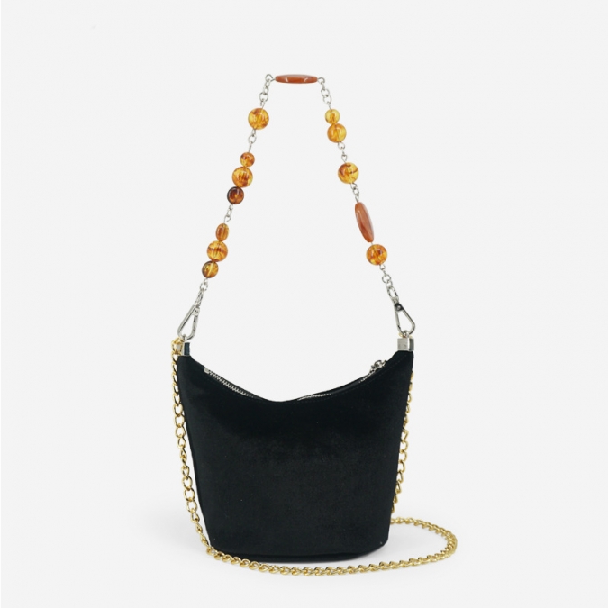 Famous Brand Suede Leather Chain Sling Shoulder Dumpling Bags With Acrylic Beads Shoulder Strap 