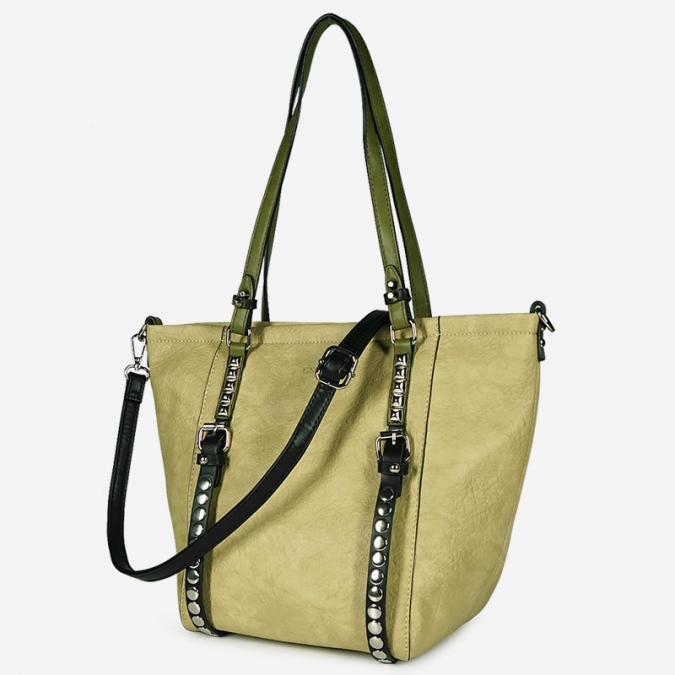 Large Size PU Soft Leather Women Shopping Tote Bag With studs 