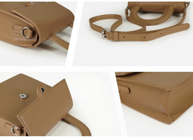 Custom vegan leather retro simple women handbag rapezoid shoulder bag 