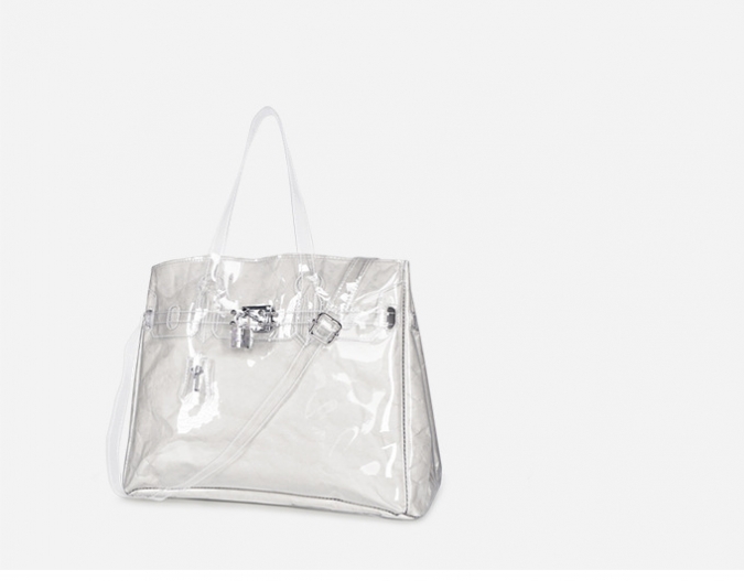 ODM Fashion PVC Transparent  Kraft Paper Women Large Top Handbag 