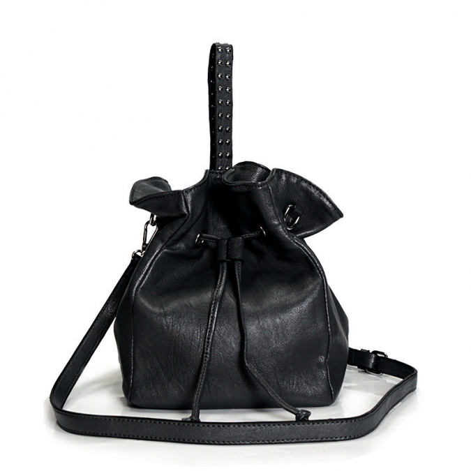 Drawstring Pocket One Shoulder Pu Female Crossbody Bag 