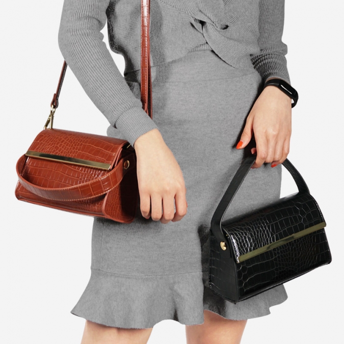 Crocodile Fashion Bag With Solid-color Magnetic Buckle Small Square Bag 