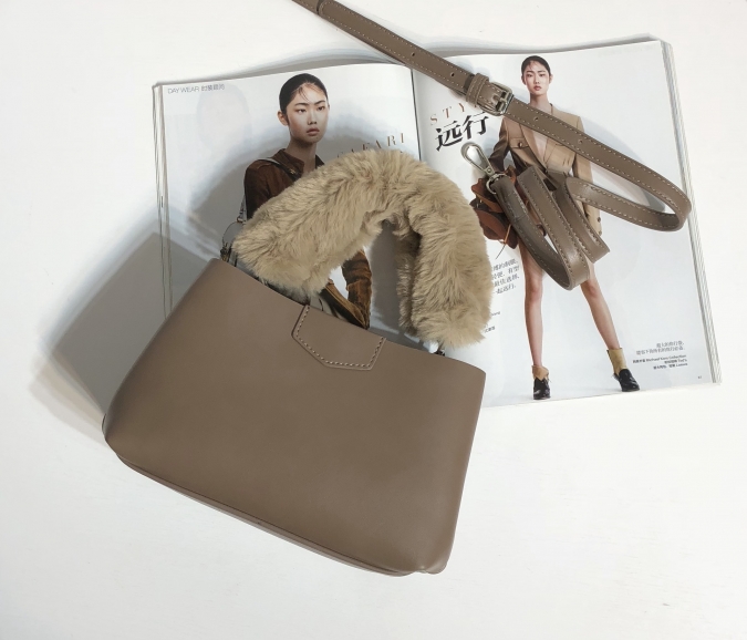 Stylish Mink Detachable PU Leather Cross-body bag 