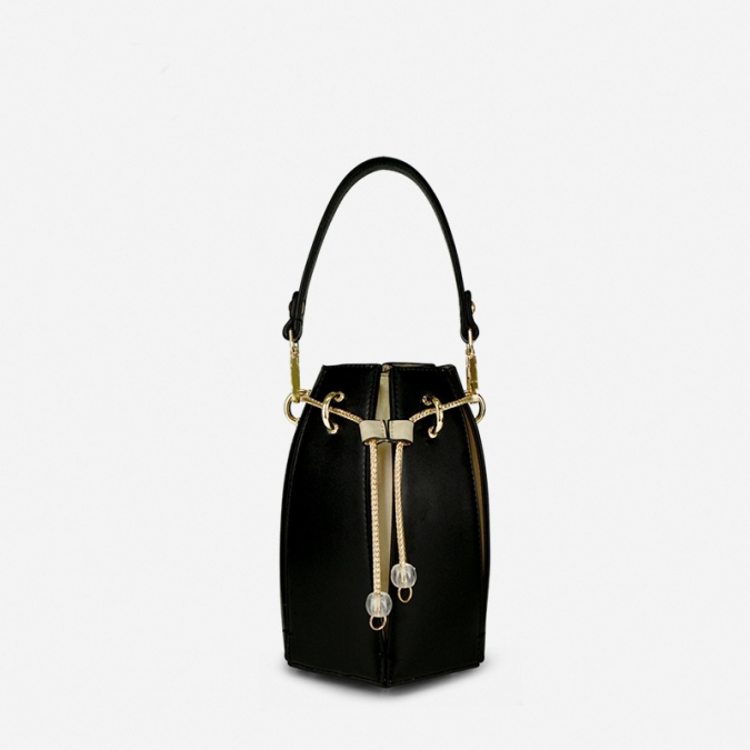 European and American Fashion Ladies Drawstring Handbag PU Leather Bucket Crossbody Bag 