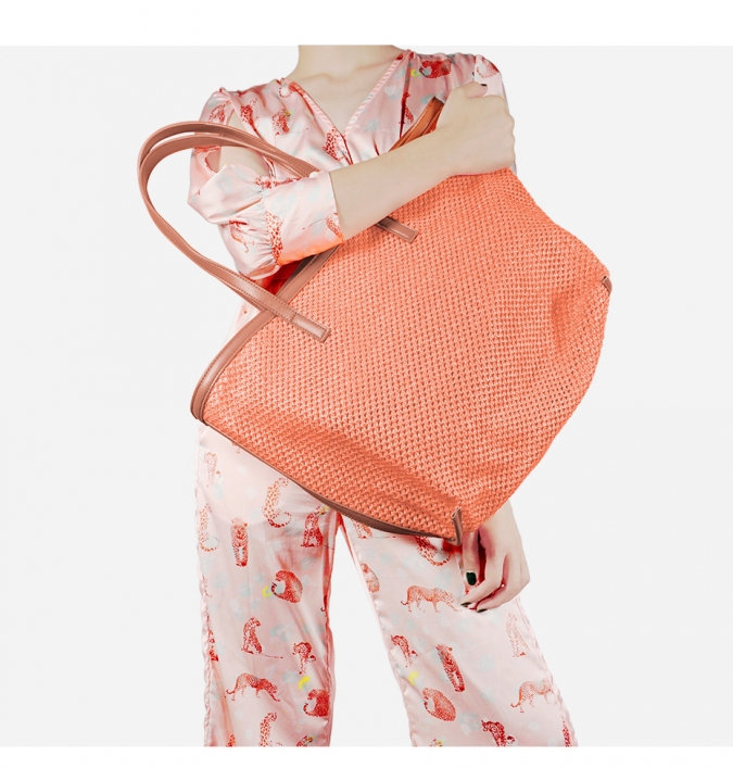 Hot Selling Big Size PU Knitting Top Handle Lady 2 Pcs Shoulder Bag 