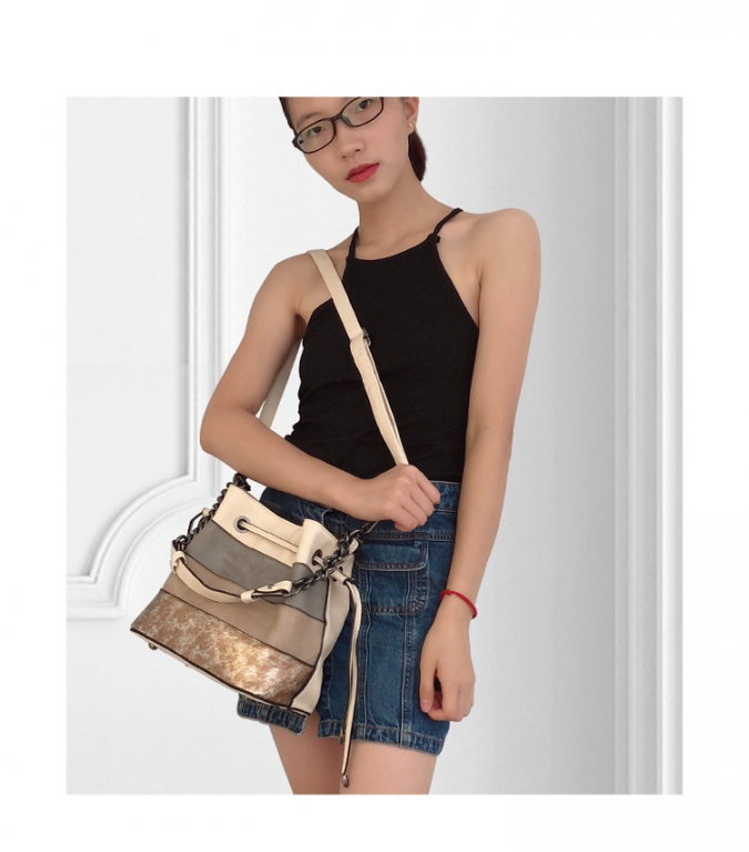 Contrast Color Trend Bucket Crossbody Lady's Chain Handbag 