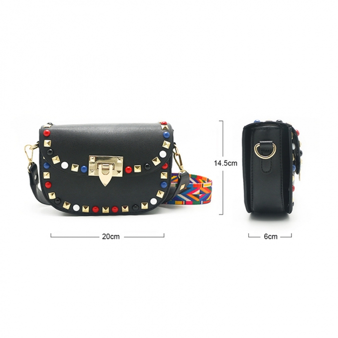 European and American PU Cross-body With Colorful Webbing Strap 
