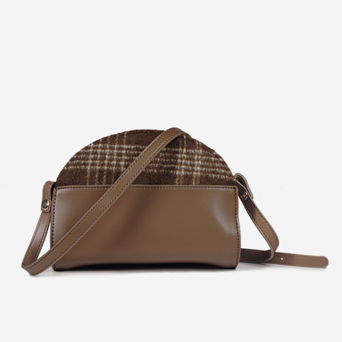 Fashionable Plaid Small Bag Slung Plush Square Bag 
