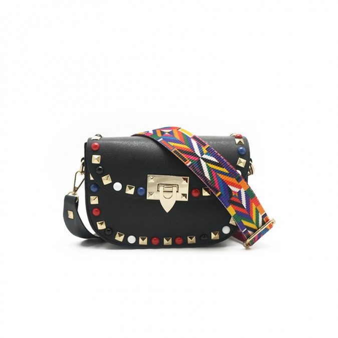European and American PU Cross-body With Colorful Webbing Strap 