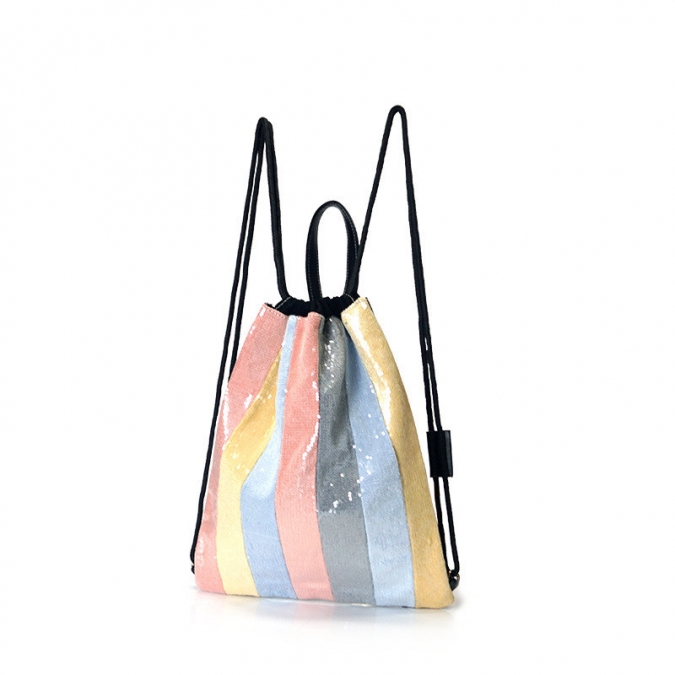 New Fashion Trend Women's Tassel Bag Zipper Shoulder BagDrawstring Backpack With European and American color stripes for women pu backpacks across borders 