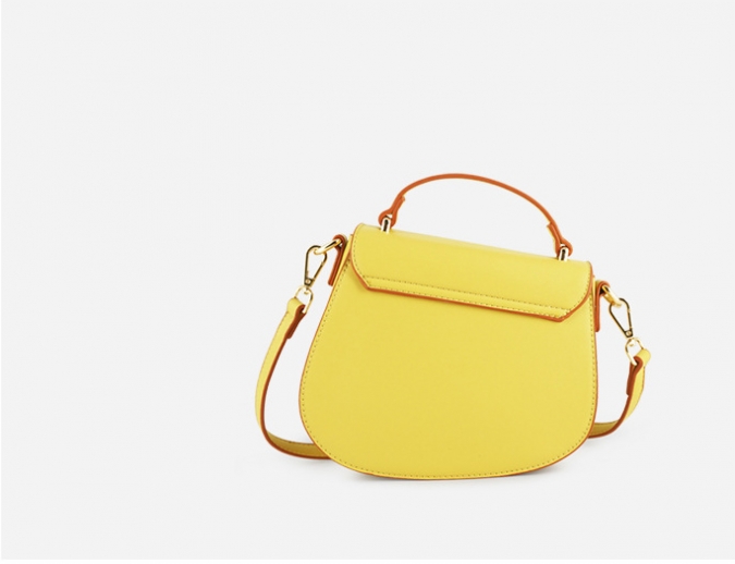Irregular Yellow PU Leather Saddle Cross Body Bag Ladies Sling Shoulder Bag 